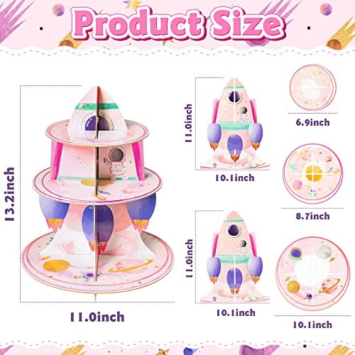 Outer Space Cupcake Stand - 3 Tiered Birthday Party Decorations in Pink Outer Space, alternate view 3