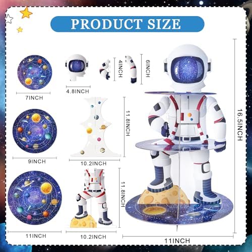 Outer Space Cupcake Stand - Astronaut Boy Birthday Decorations in Blue, alternate view 3