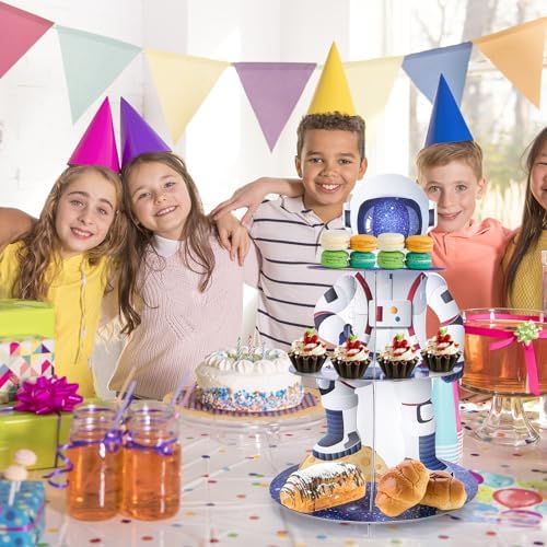 Outer Space Cupcake Stand - Astronaut Boy Birthday Decorations in Blue, alternate view 6