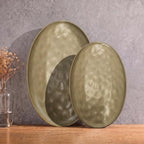 Oval Ceramic Serving Platter Set of 2, 14"/12" Serving Trays, Brown in 14"/12" in Brown