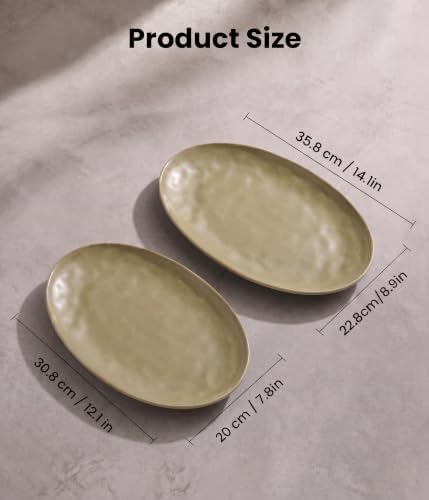 Oval Ceramic Serving Platter Set of 2, 14"/12" Serving Trays, Brown in 14"/12" in Brown, alternate view 2
