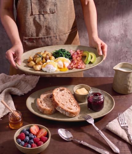 Oval Ceramic Serving Platter Set of 2, 14"/12" Serving Trays, Brown in 14"/12" in Brown, alternate view 3