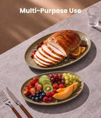 Oval Ceramic Serving Platter Set of 2, 14"/12" Serving Trays, Brown in 14"/12" in Brown, alternate view 4