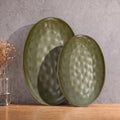 Oval Ceramic Serving Platter Set of 2, 14"/12" Serving Trays, Olive Brown in 14"/12" in Olive Brown