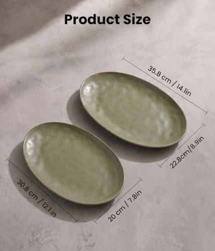 Oval Ceramic Serving Platter Set of 2, 14"/12" Serving Trays, Olive Brown in 14"/12" in Olive Brown, alternate view 2