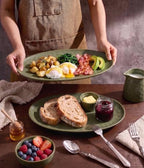 Oval Ceramic Serving Platter Set of 2, 14"/12" Serving Trays, Olive Brown in 14"/12" in Olive Brown, alternate view 3