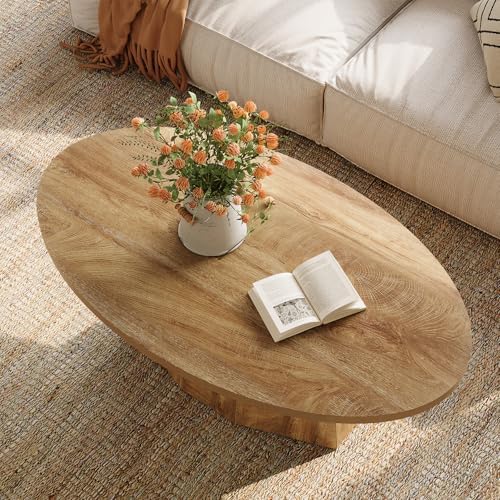Oval Coffee Table, 47-Inch Living Room Table with Polygonal Pedestal, alternate view 4