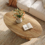 Oval Coffee Table, 47-Inch Living Room Table with Polygonal Pedestal, alternate view 4