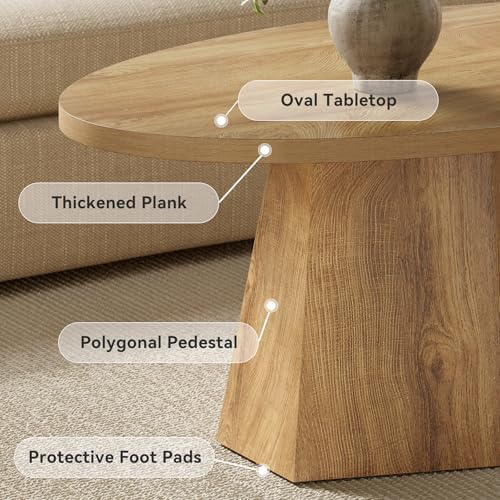 Oval Coffee Table, 47-Inch Living Room Table with Polygonal Pedestal, alternate view 5