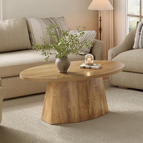 Oval Coffee Table, 47-Inch Living Room Table with Polygonal Pedestal, alternate view 7