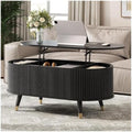 Oval Lift Top Coffee Table with Storage for Living Room,43", Black in Black