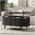 Oval Lift Top Coffee Table with Storage for Living Room,43", Black in Black