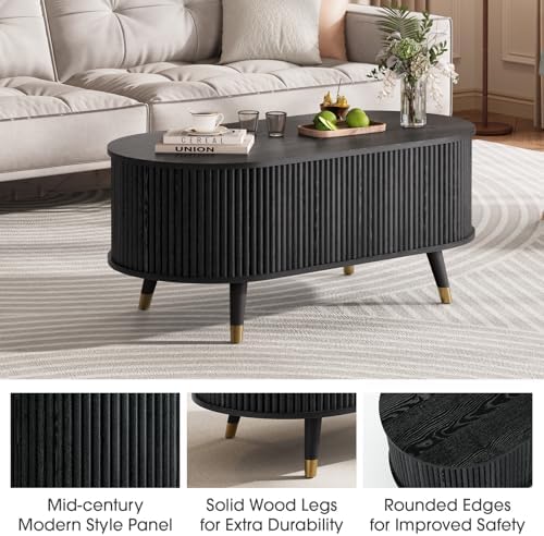 Oval Lift Top Coffee Table with Storage for Living Room,43", Black in Black, alternate view 4