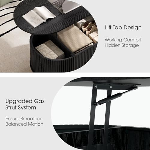 Oval Lift Top Coffee Table with Storage for Living Room,43", Black in Black, alternate view 5