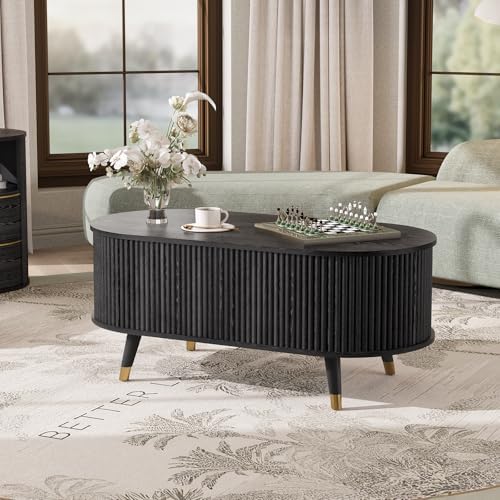 Oval Lift Top Coffee Table with Storage for Living Room,43", Black in Black, alternate view 6