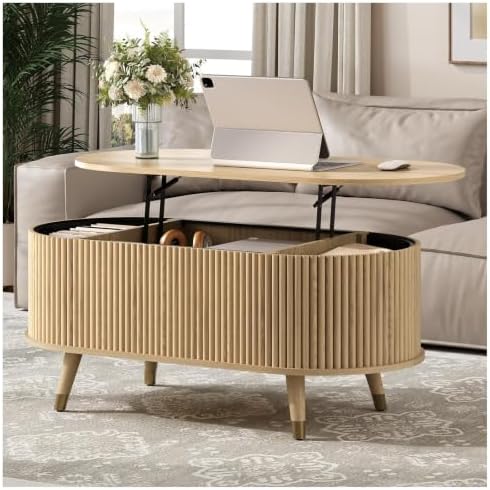 Oval Lift Top Coffee Table with Storage for Living Room,43", Oak