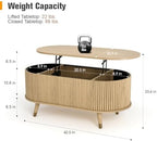Oval Lift Top Coffee Table with Storage for Living Room,43", Oak, alternate view 2