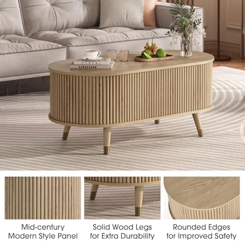 Oval Lift Top Coffee Table with Storage for Living Room,43", Oak, alternate view 4
