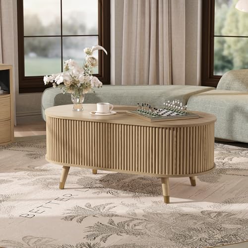 Oval Lift Top Coffee Table with Storage for Living Room,43", Oak, alternate view 6