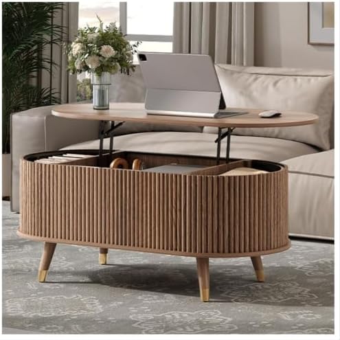 Oval Lift Top Coffee Table with Storage for Living Room,43", Walnut