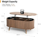 Oval Lift Top Coffee Table with Storage for Living Room,43", Walnut, alternate view 2