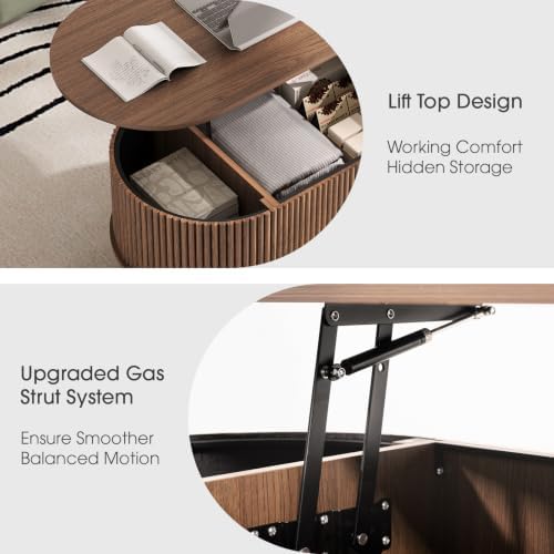 Oval Lift Top Coffee Table with Storage for Living Room,43", Walnut, alternate view 5