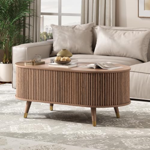 Oval Lift Top Coffee Table with Storage for Living Room,43", Walnut, alternate view 6