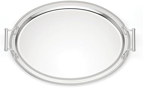 Oval Silverplate Serving Tray with Handles, 17-inch in Silver