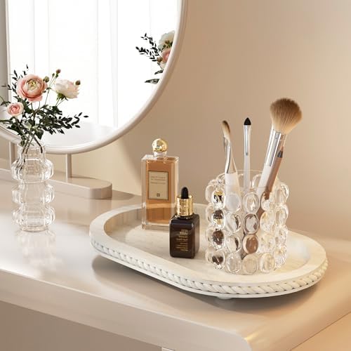 Oval Wooden Tiered Tray, 1Pack in White, alternate view 4