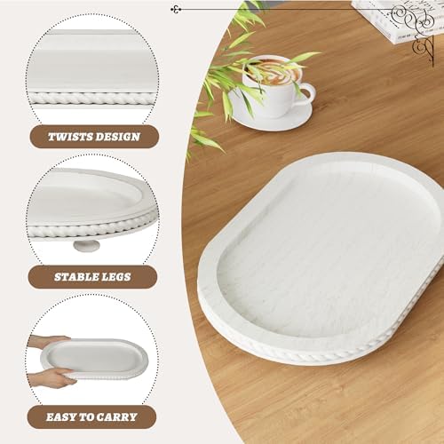 Oval Wooden Tiered Tray, 1Pack in White, alternate view 5