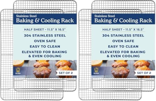 Oven-Safe, Dishwasher-Safe 100% Stainless Steel Cooling and Baking Rack Set Heavy Duty Tight-Wire - 11.5 x