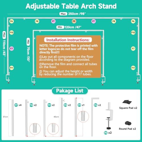 Over The Table Rod Stand with Clamps Adjustable 30"-43" Tall 47"-98" Length White Table Arch Hanging for Wedding, alternate