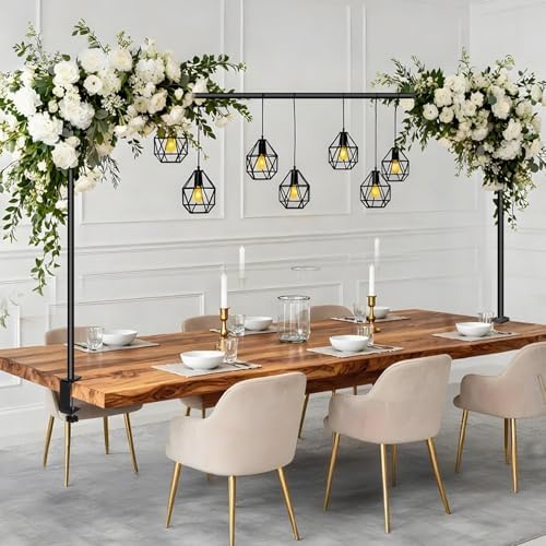 Over The Table Rod Stand with Clamps Adjustable 30"-43" Tall 47"-98" Length Black Table Arch Hanging for Wedding