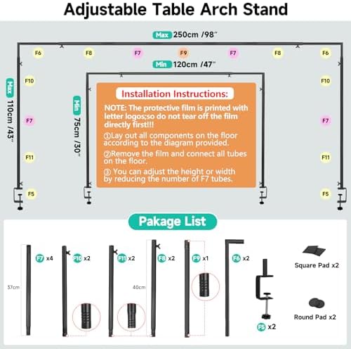 Over The Table Rod Stand with Clamps Adjustable 30"-43" Tall 47"-98" Length Black Table Arch Hanging for Wedding, alternate