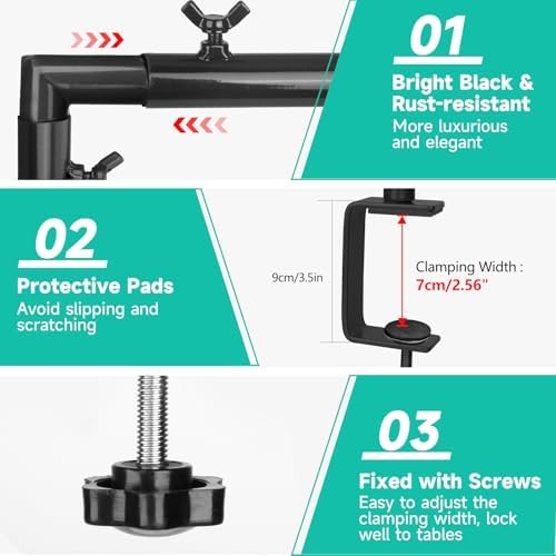 Over The Table Rod Stand with Clamps Adjustable 30"-43" Tall 47"-98" Length Black Table Arch Hanging for Wedding, alternate