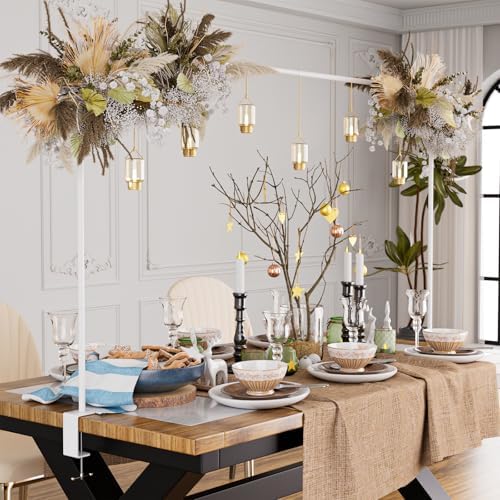 Over The Table Rod Stand with Clamps, Adjustable 32''-79'' Tall 32"-131" Length, White Table Arch Stand Metal
