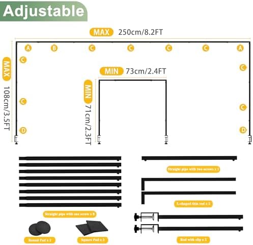 Over the Table Rod Stand with Clamps, Adjustable Table Arch, Black in Black, alternate view 2