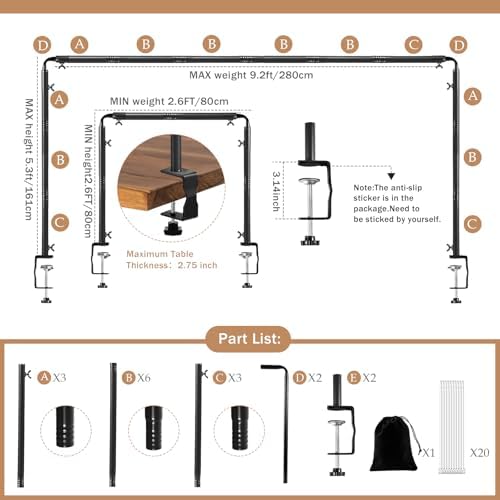 Over The Table Rod Stand with Clamps Black Table Balloon Arch Frame, alternate view 2