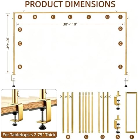 Over The Table Rod Stand with Clamps Gold Table Balloon Arch Banner Frame, alternate view 3