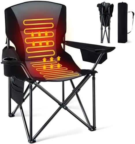 Oversized Heated Camping Chair for Adults Without Power Bank, Portable Outdoor Chairs with 3 Heat Levels