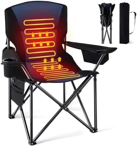Oversized Heated Camping Chair for Adults Without Power Bank, Portable Outdoor Chairs with 3 Heat Levels
