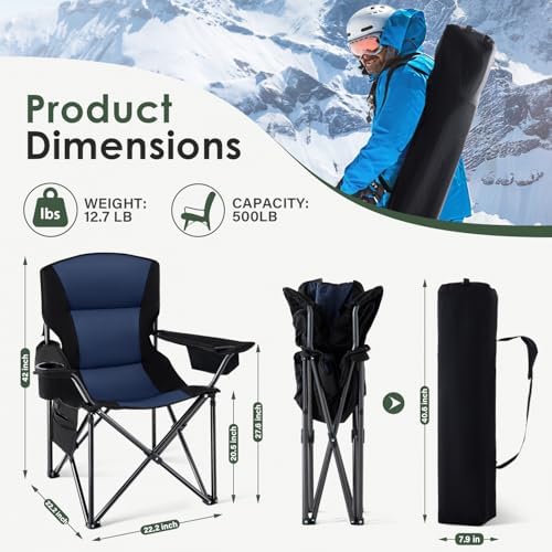 Oversized Heated Camping Chair for Adults Without Power Bank, Portable Outdoor Chairs with 3 Heat Levels, alternate view 2