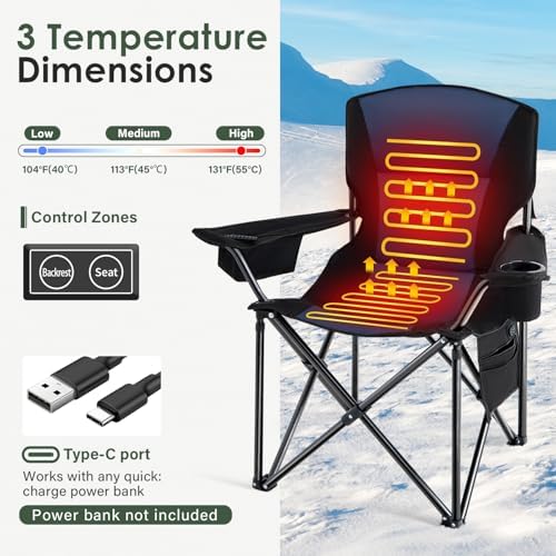 Oversized Heated Camping Chair for Adults Without Power Bank, Portable Outdoor Chairs with 3 Heat Levels, alternate view 3