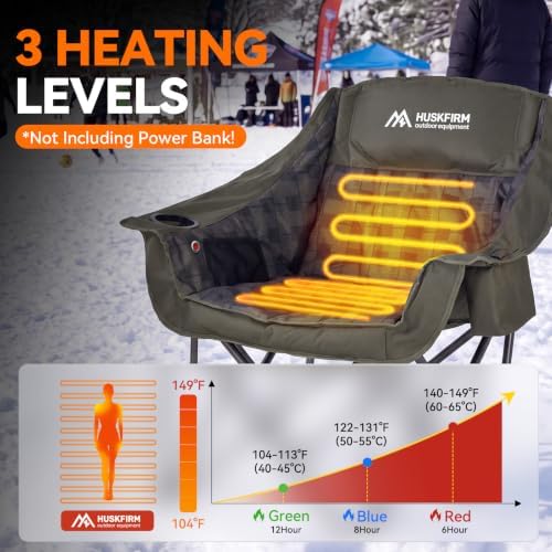 Oversized Heated Camping Chair with 3 Levels Adjustable Temperature, Green in Single Pack in Green, alternate view 4