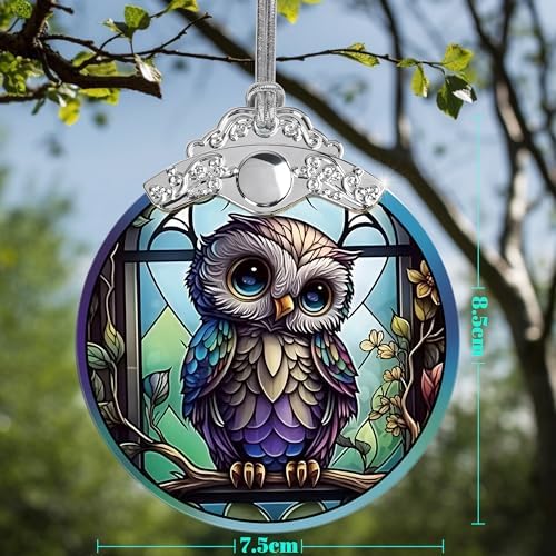 Owl Christmas Ornaments - Stained Glass Holiday Decorations, Tree Ornaments, Xmas Gifts for Owl Lovers, alternate view 2