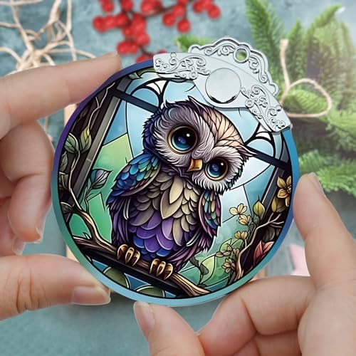 Owl Christmas Ornaments - Stained Glass Holiday Decorations, Tree Ornaments, Xmas Gifts for Owl Lovers, alternate view 3