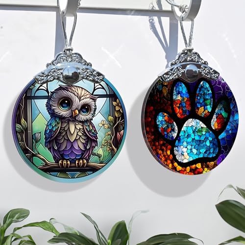Owl Christmas Ornaments - Stained Glass Holiday Decorations, Tree Ornaments, Xmas Gifts for Owl Lovers, alternate view 4