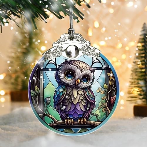 Owl Christmas Ornaments - Stained Glass Holiday Decorations, Tree Ornaments, Xmas Gifts for Owl Lovers, alternate view 5