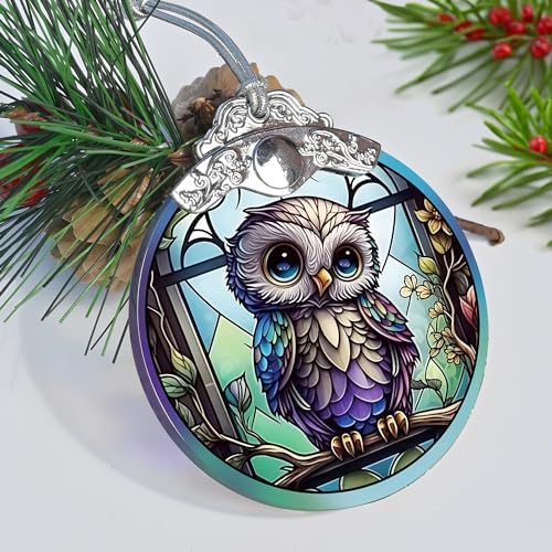 Owl Christmas Ornaments - Stained Glass Holiday Decorations, Tree Ornaments, Xmas Gifts for Owl Lovers, alternate view 6