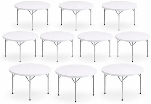 Pack 10! 60 Inch Round Folding Table, Commercial Grade Plastic Event Table, Heavy Duty Indoor Outdoor Banquet